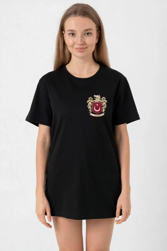 Girince 191138 Black Oversized Turkish Crest T-Shirt