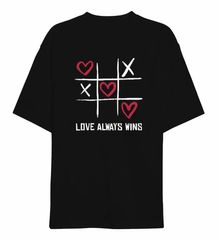 Girince 191099 Love Always Wins Printed Oversized Crew Neck T-Shirt - Black