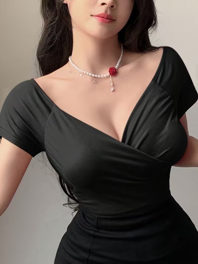 Girince 191067 Women's Short-Sleeve Wrap-Neck Sandy Blouse