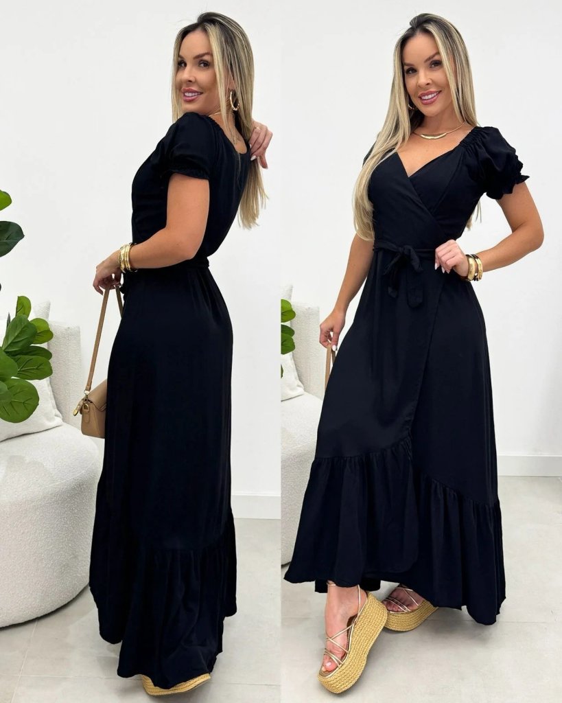 Girince 190992 Women's Short-Sleeve Wrap Maxi Dress