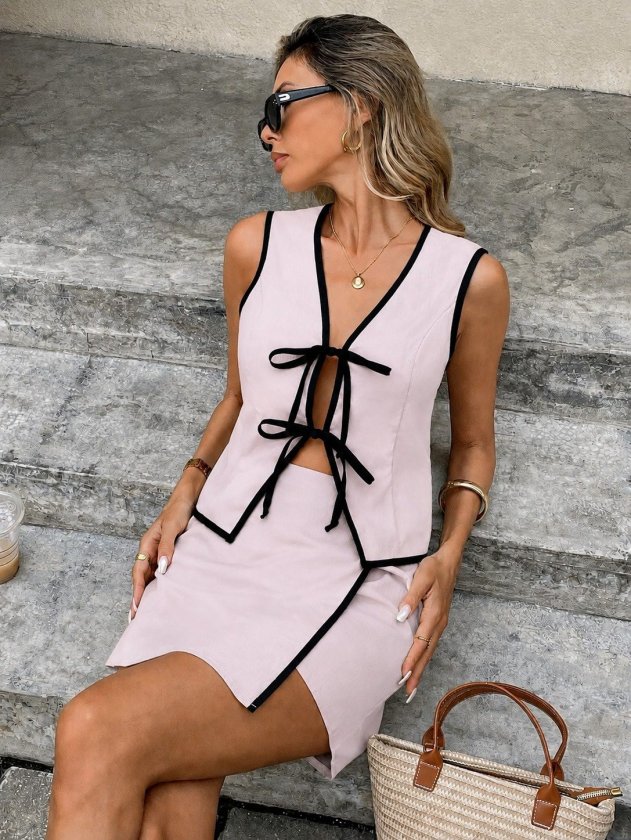 Girince 190981 Women's Tie-Front Camisole and Skirt Set