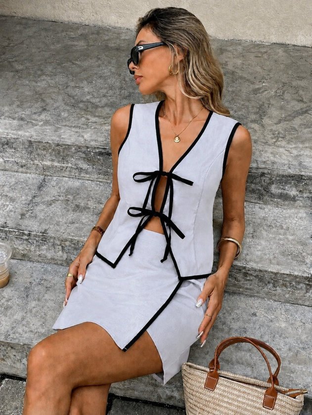 Girince 190980 Women's Tie-Front Camisole and Skirt Set