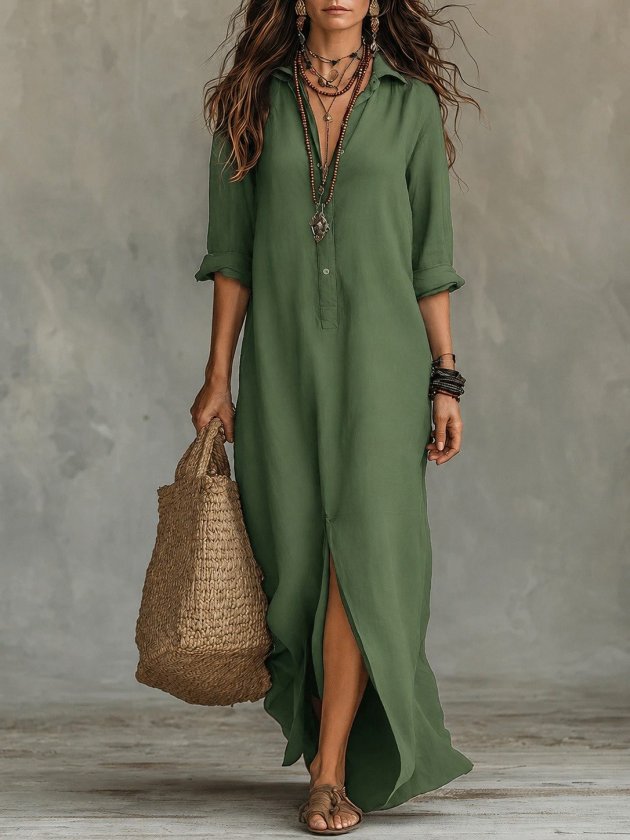 Girince 190887 Women's Long-Sleeve Button-Front Long Dress