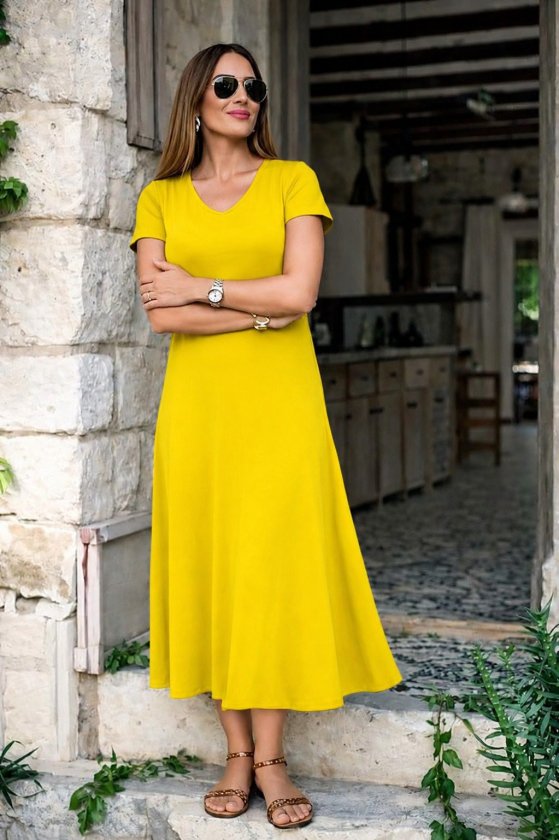 Girince 190840 Women's Short-Sleeve V-Neck Midi Dress