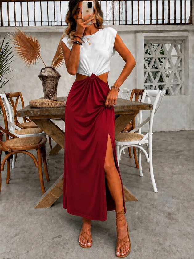 Girince 190838 Women's Two-Tone Long Dress