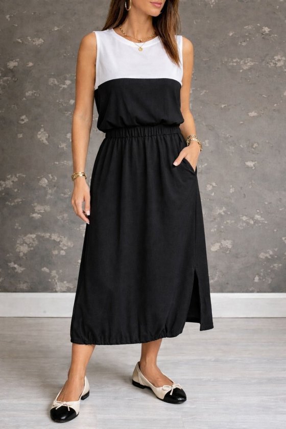 Girince 190831 Women's Spaghetti-Strap Two-Tone Long Viscose Dress