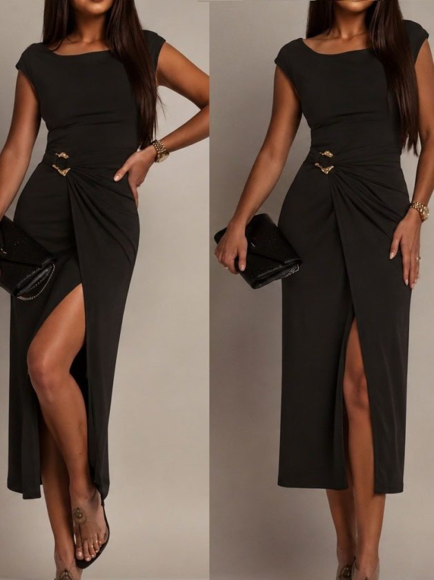 Girince 190805 Women's Short-Sleeve Geometric-Collar Modal Mini Dress