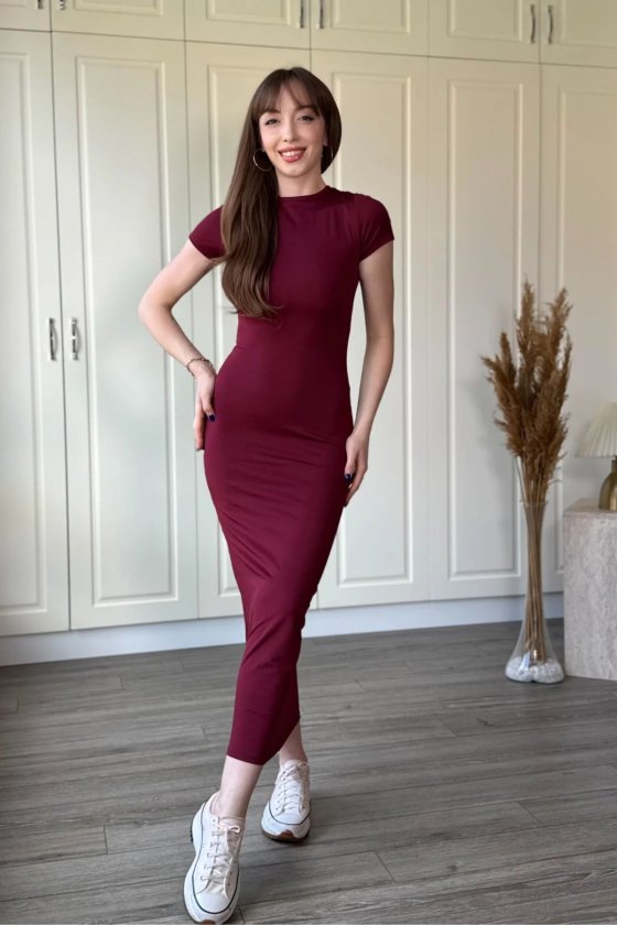 Girince 190784 Women's Midi Dress with Off-Shoulder Tie Detail