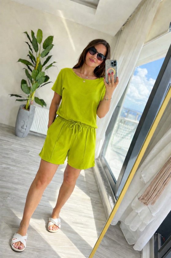 Girince 190686 Women's Modal Blouse and Drawstring Shorts Set