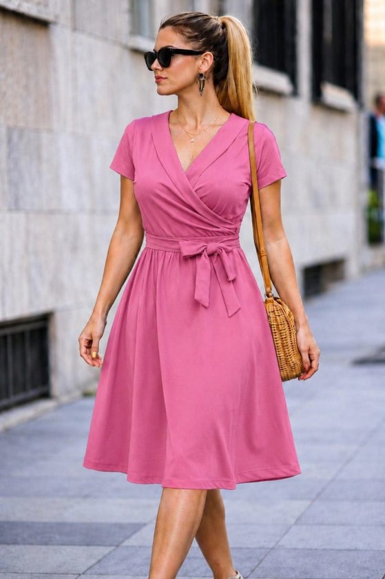 Girince 190595 Women's Short-Sleeve Collared Wrap-Style Dress