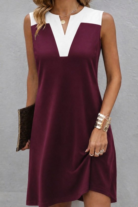 Girince 190586 Women's Sleeveless V-Neck Two-Tone Short Dress