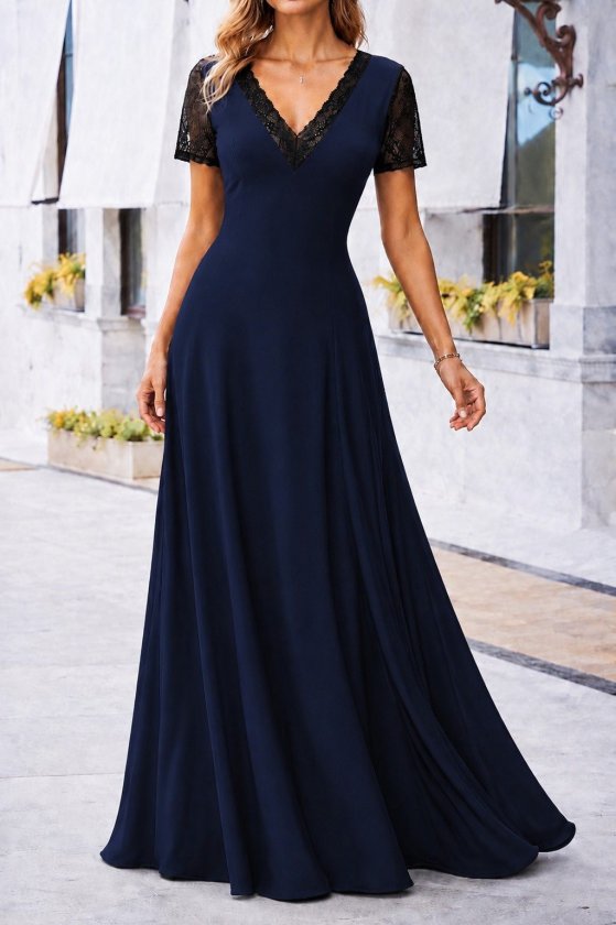 Girince 190572 Women's Short-Sleeve V-Neck Long Dress
