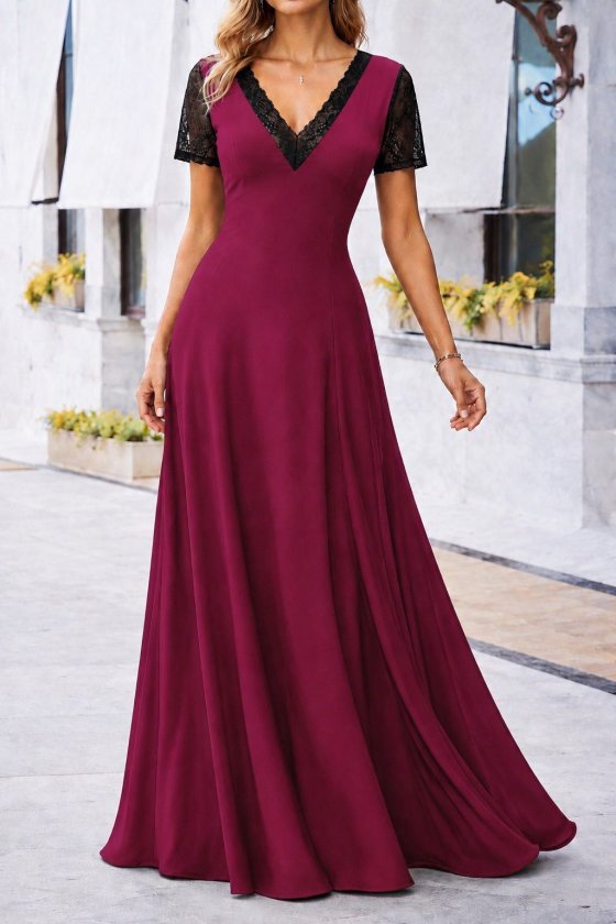 Girince 190571 Women's Short-Sleeve V-Neck Long Dress