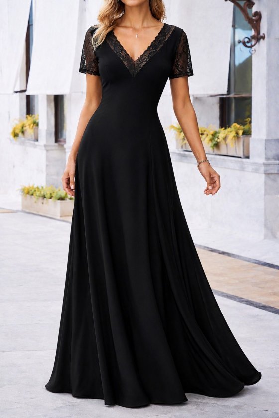 Girince 190570 Women's Short-Sleeve V-Neck Long Dress