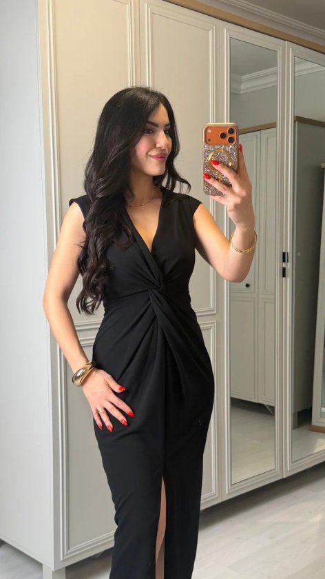 Girince 190564 Women's Short-Sleeve V-Neck Midi Dress