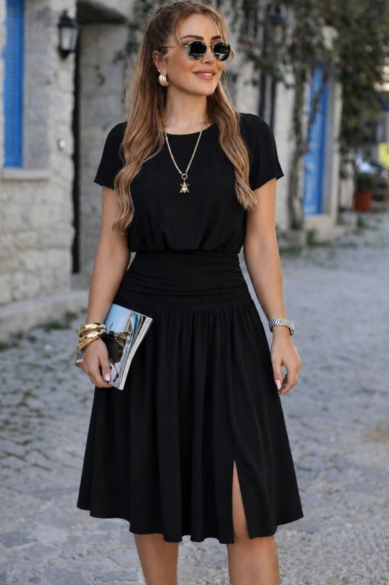 Girince 190519 Women's Short-Sleeve Slit Dress