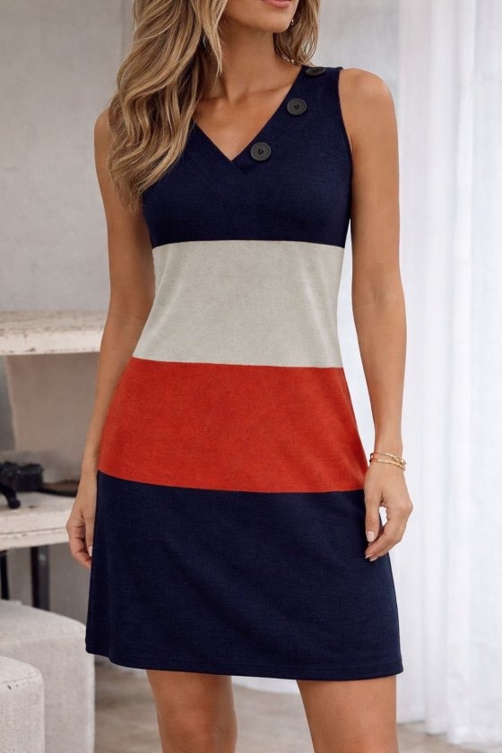 Girince 190518 Women's Multicolour Knit Dress with V-Neck and Buttons