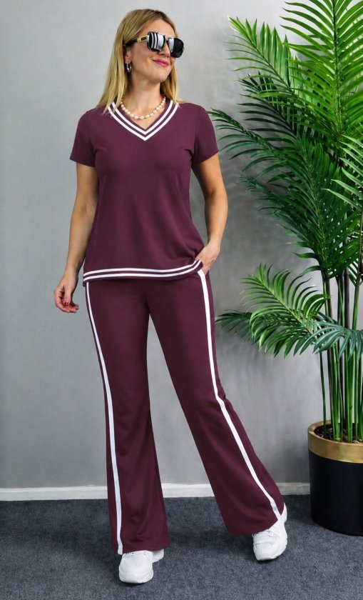 Girince 190485 Women's Short-Sleeve V-Neck Top and Trousers Set