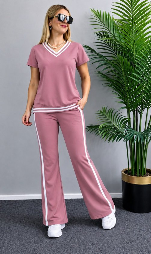 Girince 190484 Women's Short-Sleeve V-Neck Top and Trousers Set