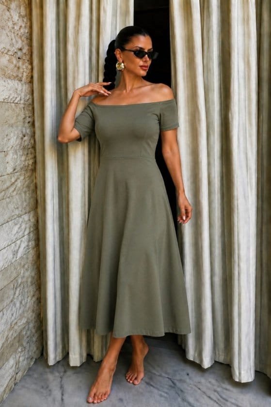 Girince 189770 Off-Shoulder Long Viscose Dress