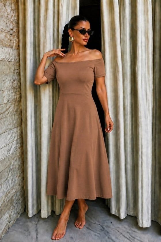 Girince 189769 Off-Shoulder Long Viscose Dress