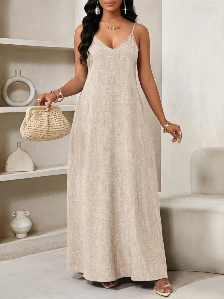 Girince 189745 Women's Long Spaghetti-Strap V-Neck Dress