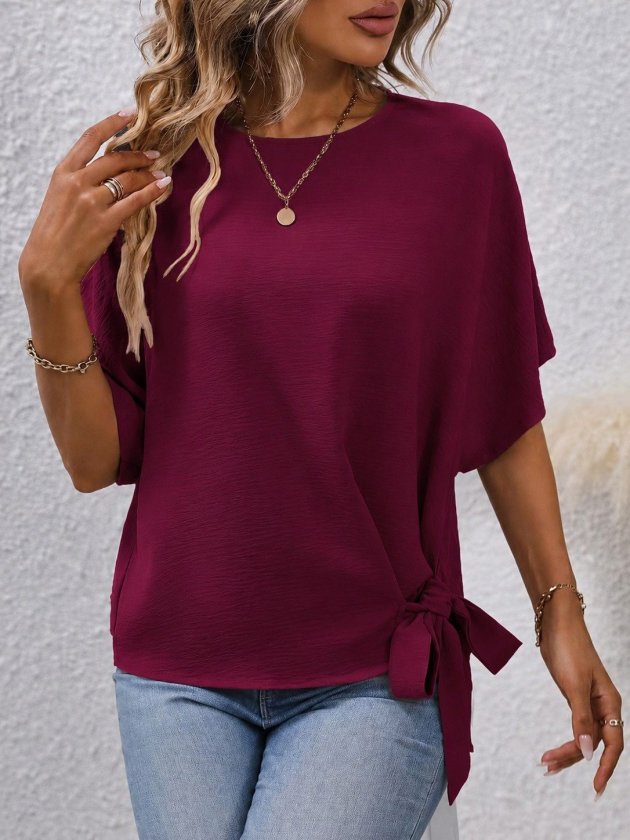 Girince 189740 Women's Short-Sleeve Tie-Side Blouse