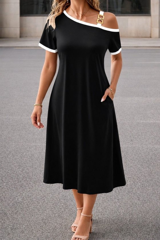 Girince 189620 Women's Short-Sleeve One-Shoulder Midi Viscose Dress