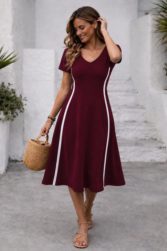 Girince 189311 Women's Short-Sleeve V-Neck Midi Dress