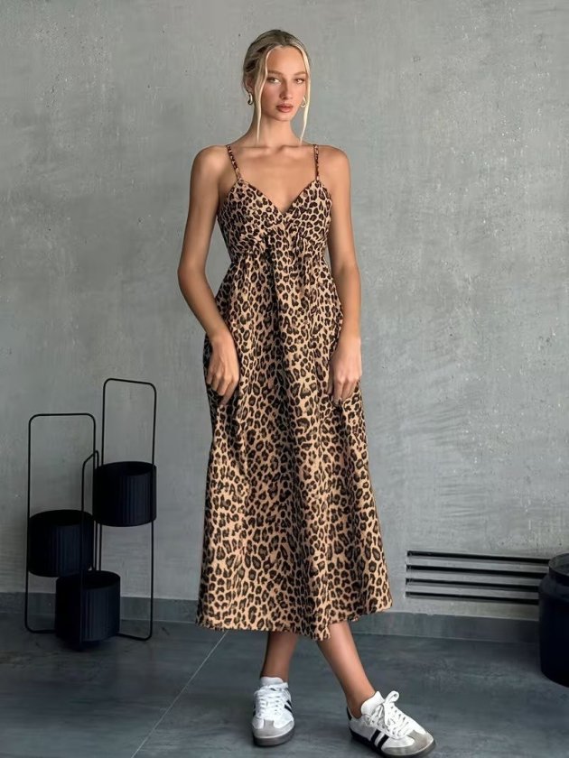 Girince 189310 Women's Long Printed Strappy Dress