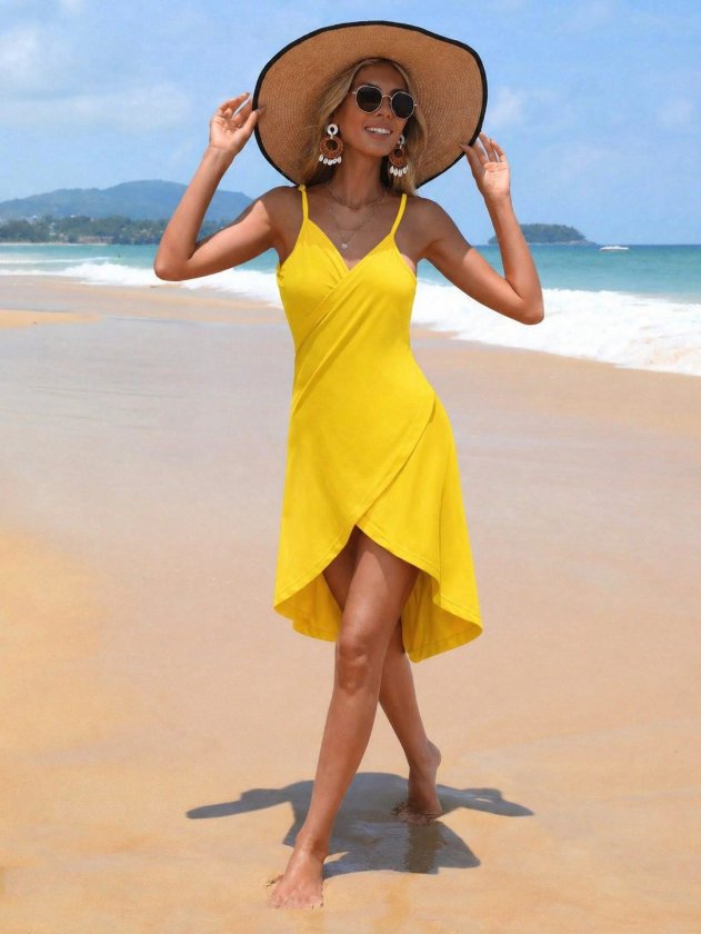 Girince 189213 Women's Strappy Wrap-Neck Viscose Dress