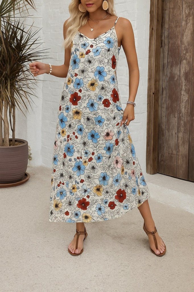 Girince 189204 Women's Floral Spaghetti-Strap Dress