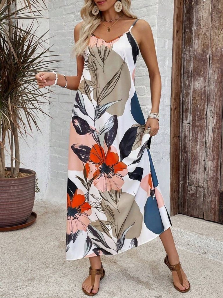 Girince 189203 Women's Floral Spaghetti-Strap Dress