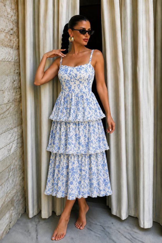 Girince 189186 Floral Print Strappy Midi Dress