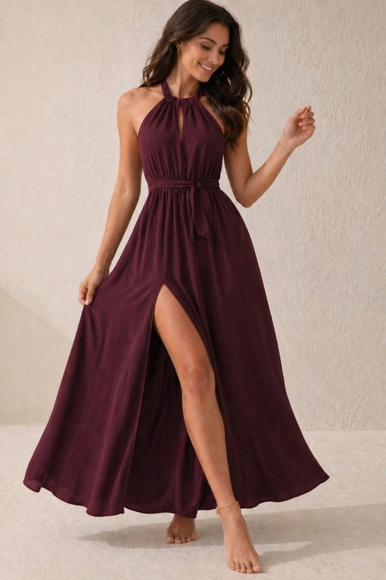 Girince 189180 Women's Long Halter Dress with Slit