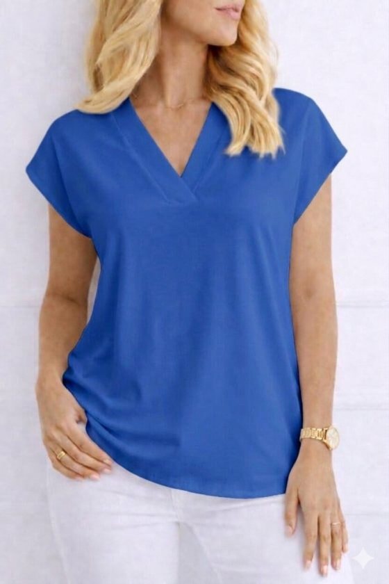 Girince 189175 Women's V-Neck Short-Sleeve Woven Viscose Blouse
