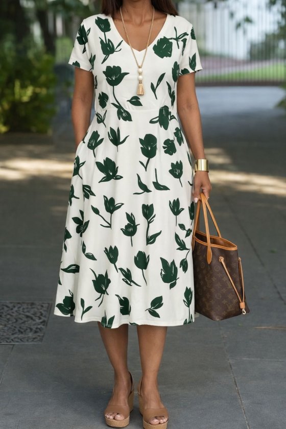 Girince 189159 Short-Sleeve V-Neck Printed Dress