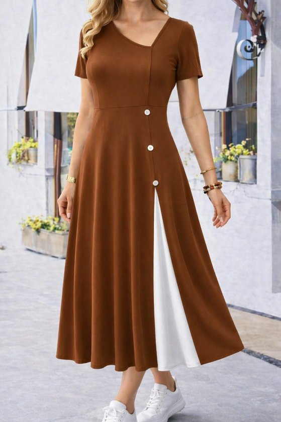 Girince 189156 Women's Short-Sleeve Midi Viscose Dress