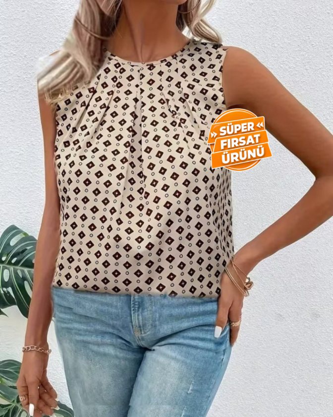 Girince 189142 Women's Printed Sleeveless Blouse