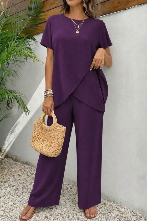 Girince 189139 Women's Short-Sleeve Blouse and Trousers Set