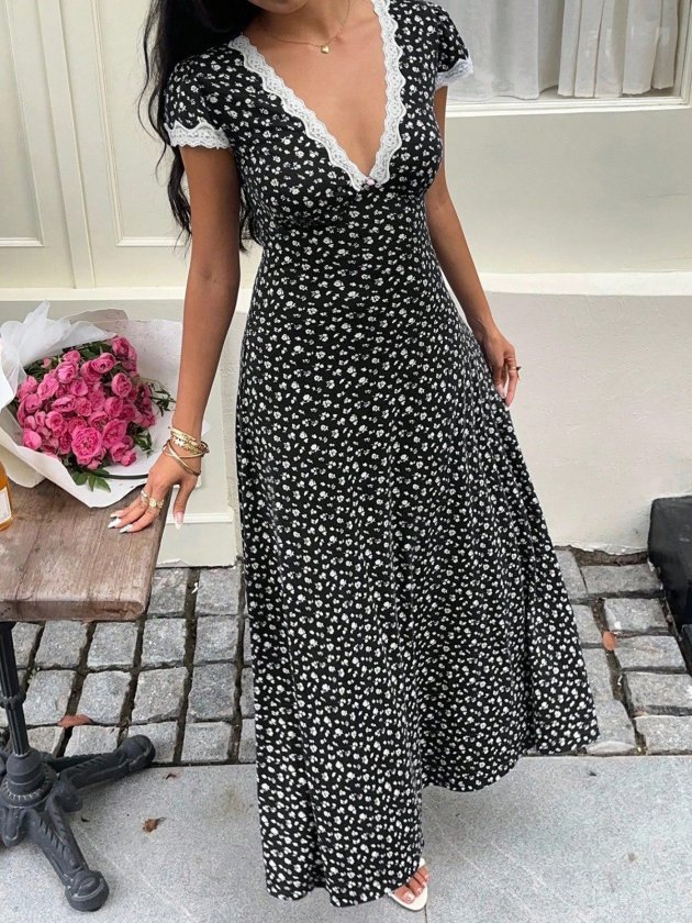 Girince 189117 Women's Short-Sleeve Floral Maxi Dress
