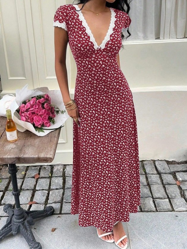 Girince 189116 Women's Short-Sleeve Floral Maxi Dress