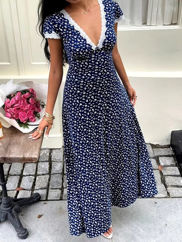 Girince 189115 Women's Short-Sleeve Floral Maxi Dress