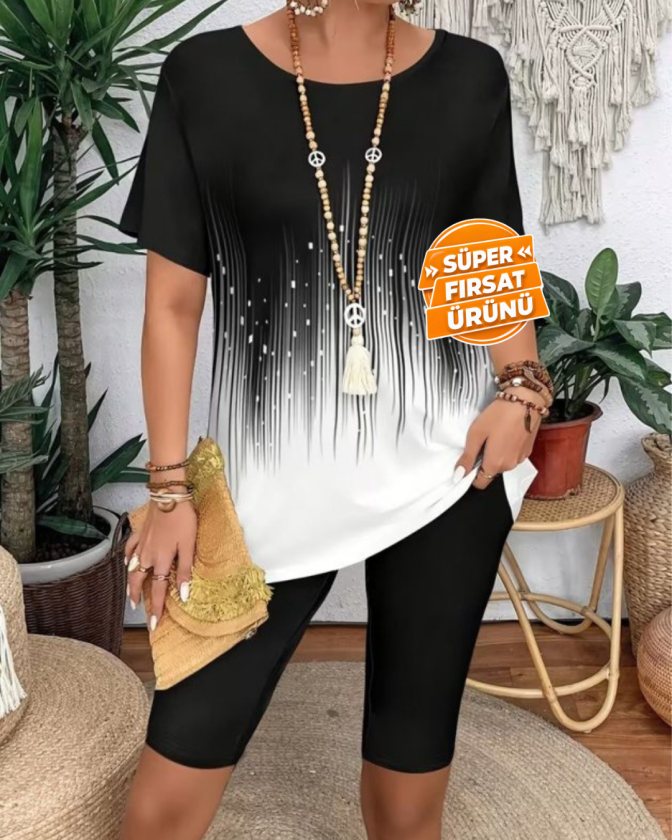 Girince 189108 Women's Short-Sleeve Printed Top and Leggings Set