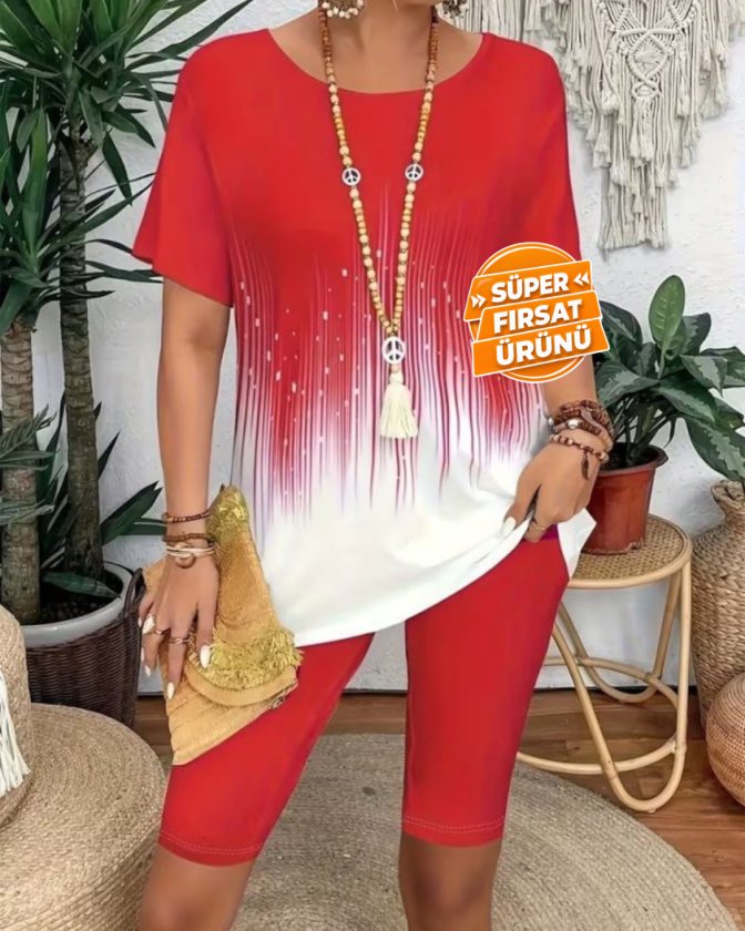 Girince 189107 Women's Short-Sleeve Printed Top and Leggings Set