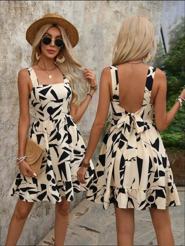 Girince 188748 Printed Short Fit-and-Flare Dress
