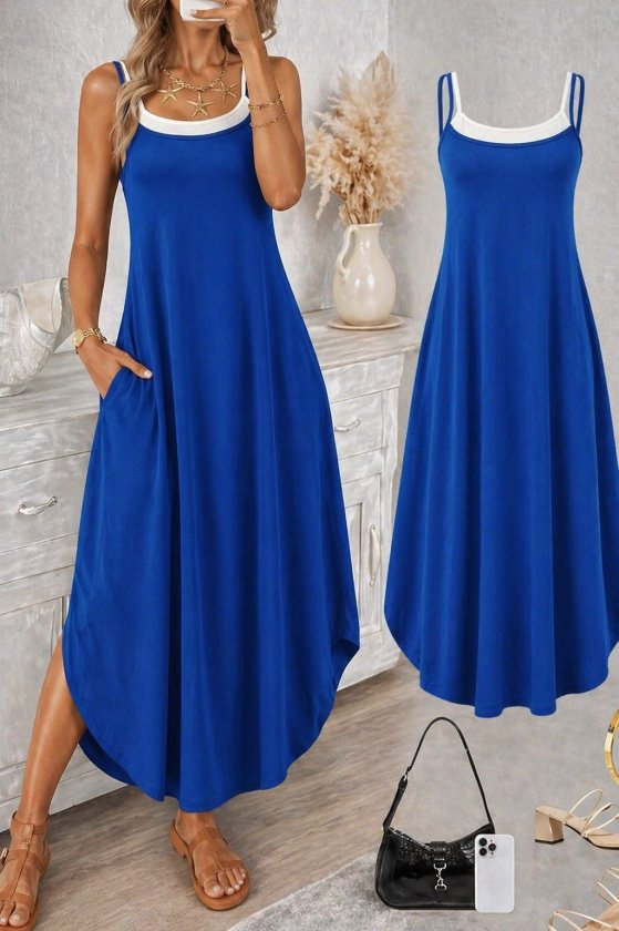 Girince 188729 Women's Long Viscose Dress with Spaghetti Straps