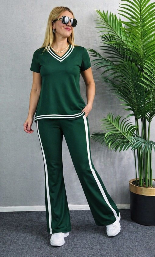 Girince 188727 Women's Short-Sleeve V-Neck Top and Trousers Set