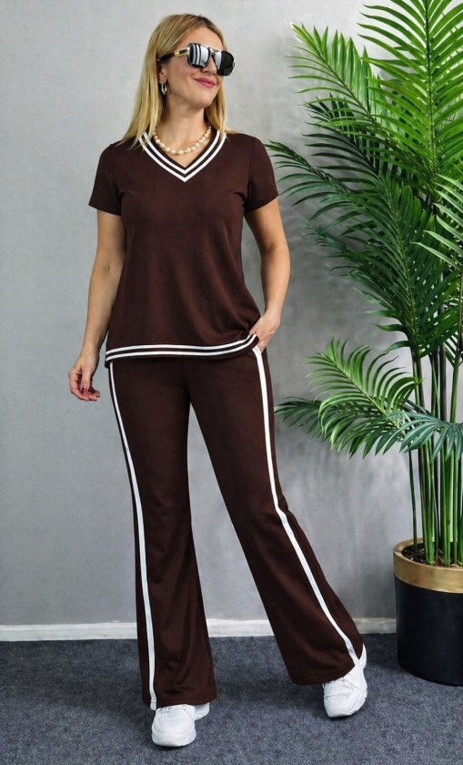 Girince 188726 Women's Short-Sleeve V-Neck Top and Trousers Set