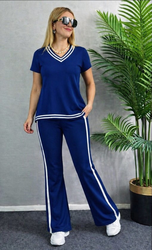 Girince 188725 Women's Short-Sleeve V-Neck Top and Trousers Set